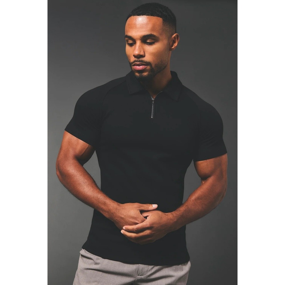 Tailored Athlete Zip Neck Polo Shirt Mens Med Black Muscle Fit Quarter Zip NWT